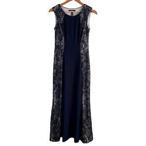 R&M Richards Navy Sequin and Lace Sleeveless Formal Evening Gown Maxi Dress,‎ 4P